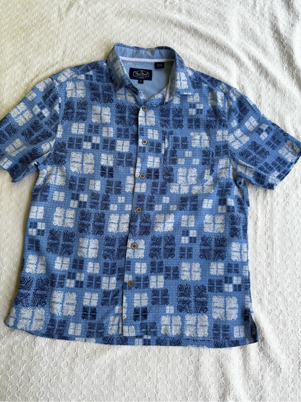 Nat Nast Blue Patterned Short-Sleeve Button-Down Shirt